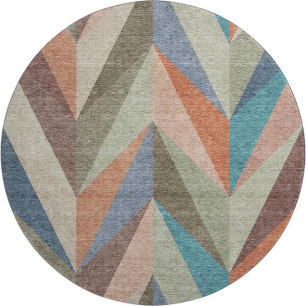 Mayfield Premium Machine Washable Abstract AMF2265 Sage 8 ft. x 8 ft. Round Rug