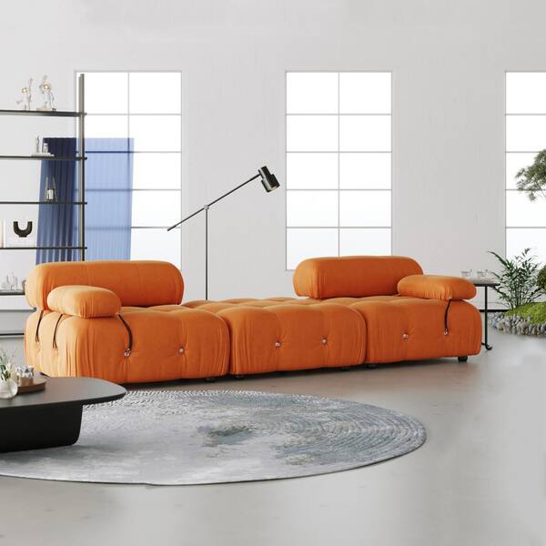 Magic Home 103.95 in. Free Combination Minimalist Sofa Convertible Modular Reversible 3 Seater Velvet Couch and Ottoman, Orange
