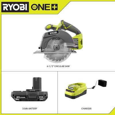ONE+ 18V Cordless 6-1/2 in. Circular Saw with 2.0 Ah Battery and Charger
