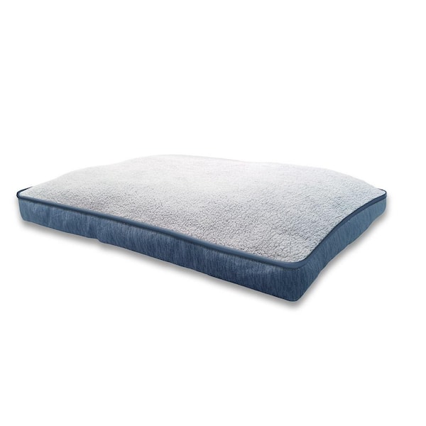 Happy Tails 40 in. x 30 in. Piping Blue/Gray Sherpa Jacquard Gusset Pet Bed