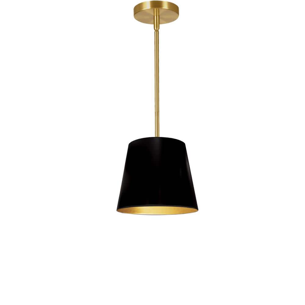 Oversized Drum 100-Watt 1-Light Aged Brass Shaded Pendant Light with Fabric