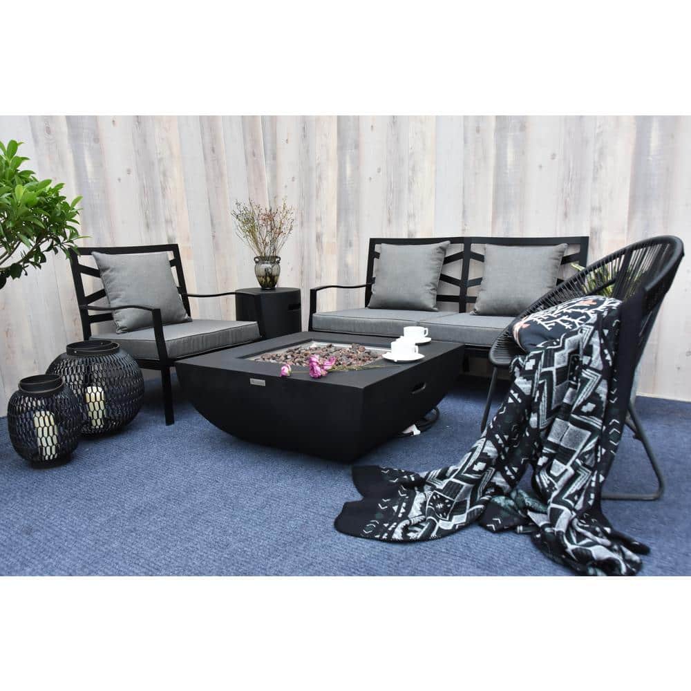 Black 37-Inch Square Gas Fire Pit Table