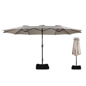 15 ft. Steel Market Outdoor Crank Umbrella in Beige with Base and Sandbags