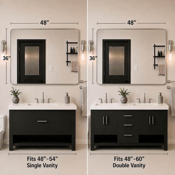 48 in. W x 36 in. H Rectangular Framed Wall Bathroom Vanity Mirror in Brushed Nickel