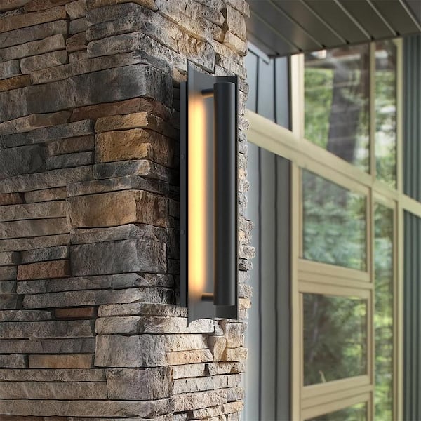 Decorators 20 in. Black Unique Geometric Design Waterproof Integrated LED Outdoor Hardwired Lantern Sconce Fixture