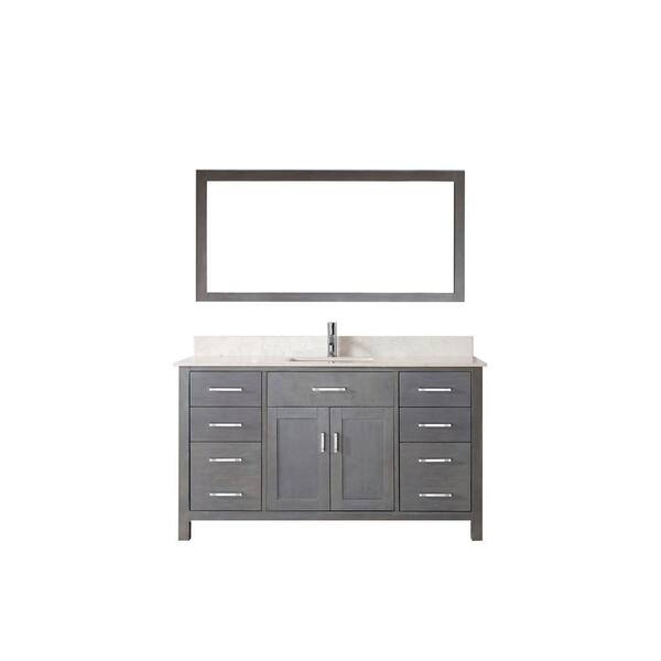 Studio Bathe Kalize 60 in. Vanity in French Gray with Solid Surface Marble Vanity Top in Carrara White and Mirror