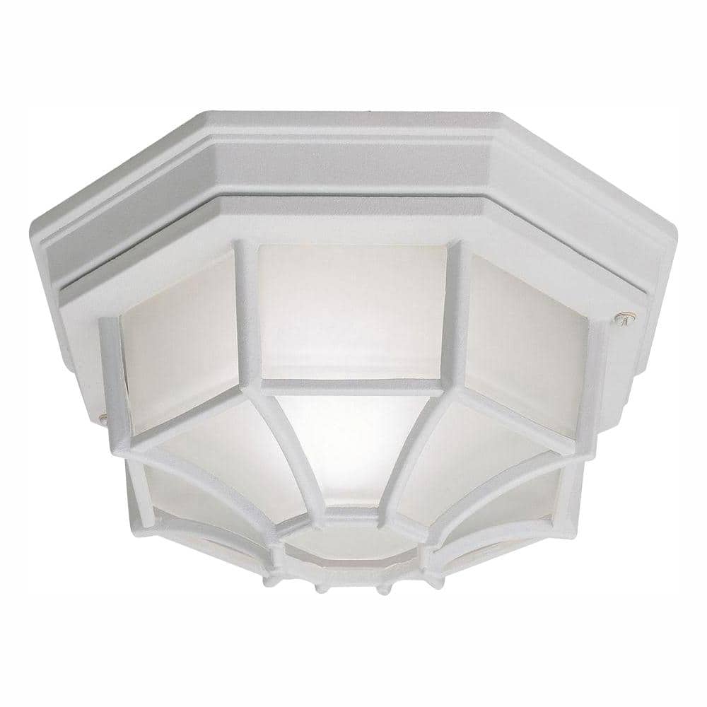 UPC 046335840362 product image for Hampton Bay 10.5 in. White 1-Light Outdoor Ceiling Flush Mount with Frosted Glas | upcitemdb.com