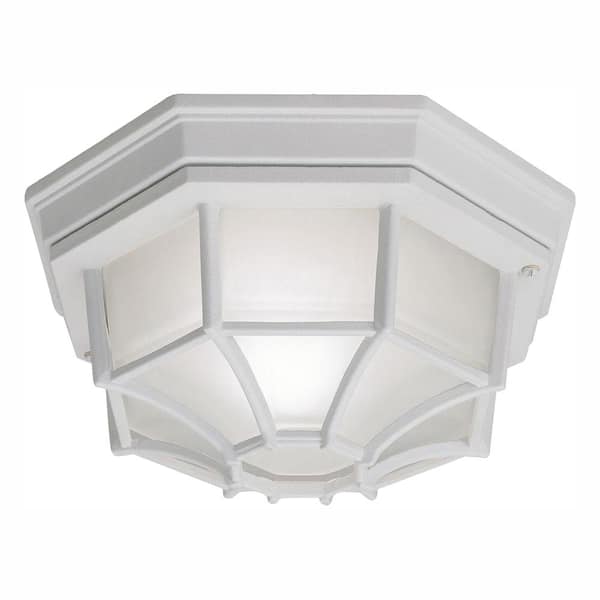 Hampton Bay 10.5 in. White 1-Light Outdoor Ceiling Flush Mount with Frosted Glass Shade