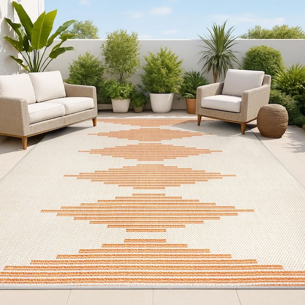 Vinales Diamond Stripe Beige/Orange 8 ft. x 10 ft. Indoor/Outdoor Area Rug