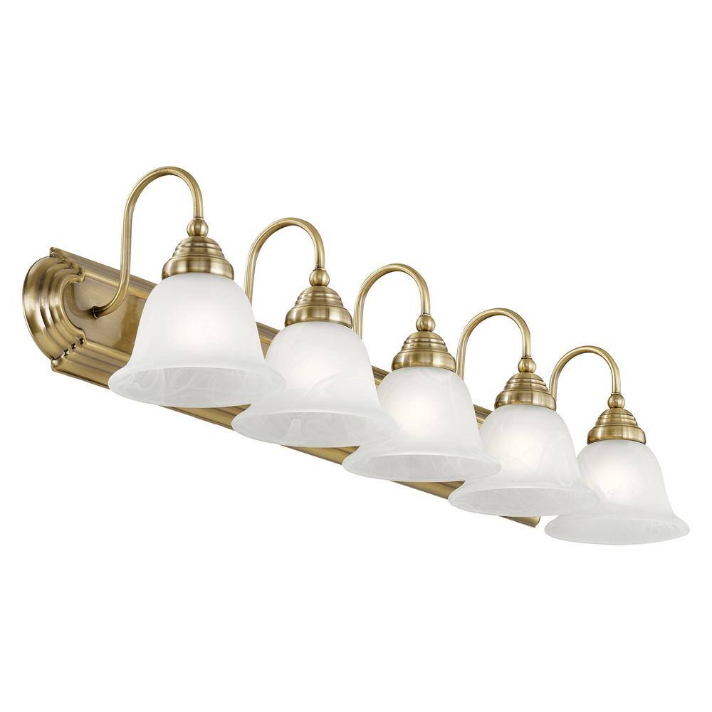 Antique Brass 36" 5-Light Vanity with Alabaster Glass