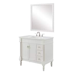 Simply Living 36 in. W x 21.5 in. D x 35 in. H Bath Vanity in Antique White with Ivory White Engineered Marble