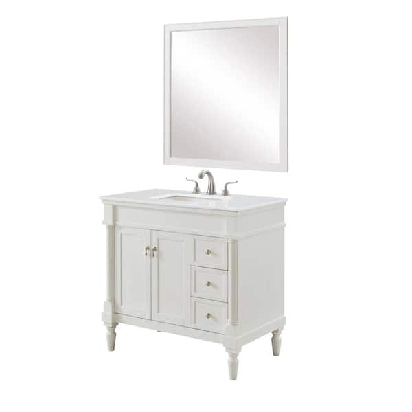 Unbranded Simply Living 36 in. W x 21.5 in. D x 35 in. H Bath Vanity in Antique White with Ivory White Engineered Marble