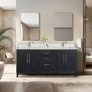 Gara 72 in. W x 22 in. D x 33.9 in. H Double Sink Bath Vanity in Fir Black with White Grain Composite Stone Top