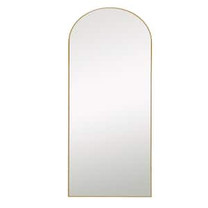 31 in. W x 71 in. H Arched Gold Wood Framed Full Length Mirror Standing Floor Mirror