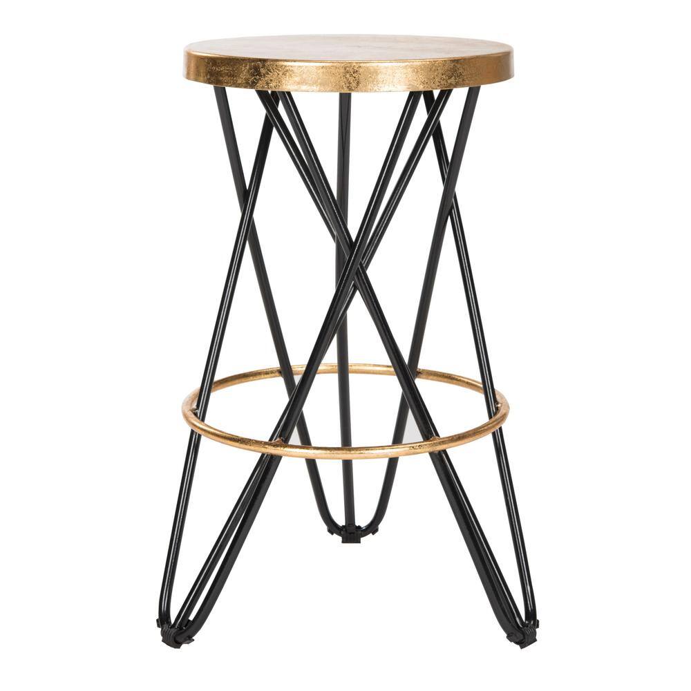 Navy and Gold Metal Backless Counter Stool with Hairpin Legs
