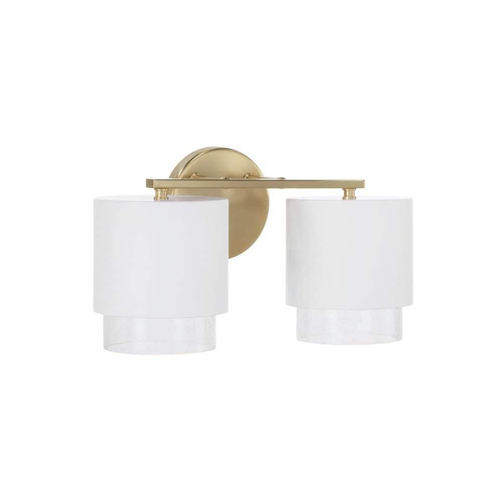 Weller 16 in. W x 8.25 in. H 2-Light Matte White with Matte Brass Interior Metal Vanity Light with Seeded Glass price history on PriceWatchPro