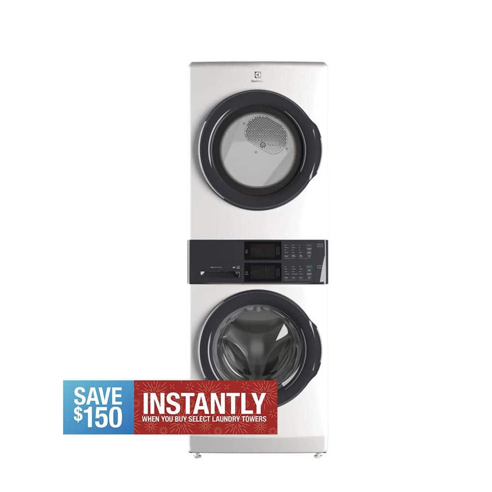 4.4 cu. ft. Stacked Washer and 8.0 cu. ft. Electric Dryer Laundry Tower in White with LuxCare Wash, Energy Star