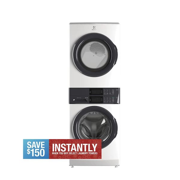 4.4 cu. ft. Stacked Washer and 8.0 cu. ft. Electric Dryer Laundry Tower in White with LuxCare Wash, Energy Star