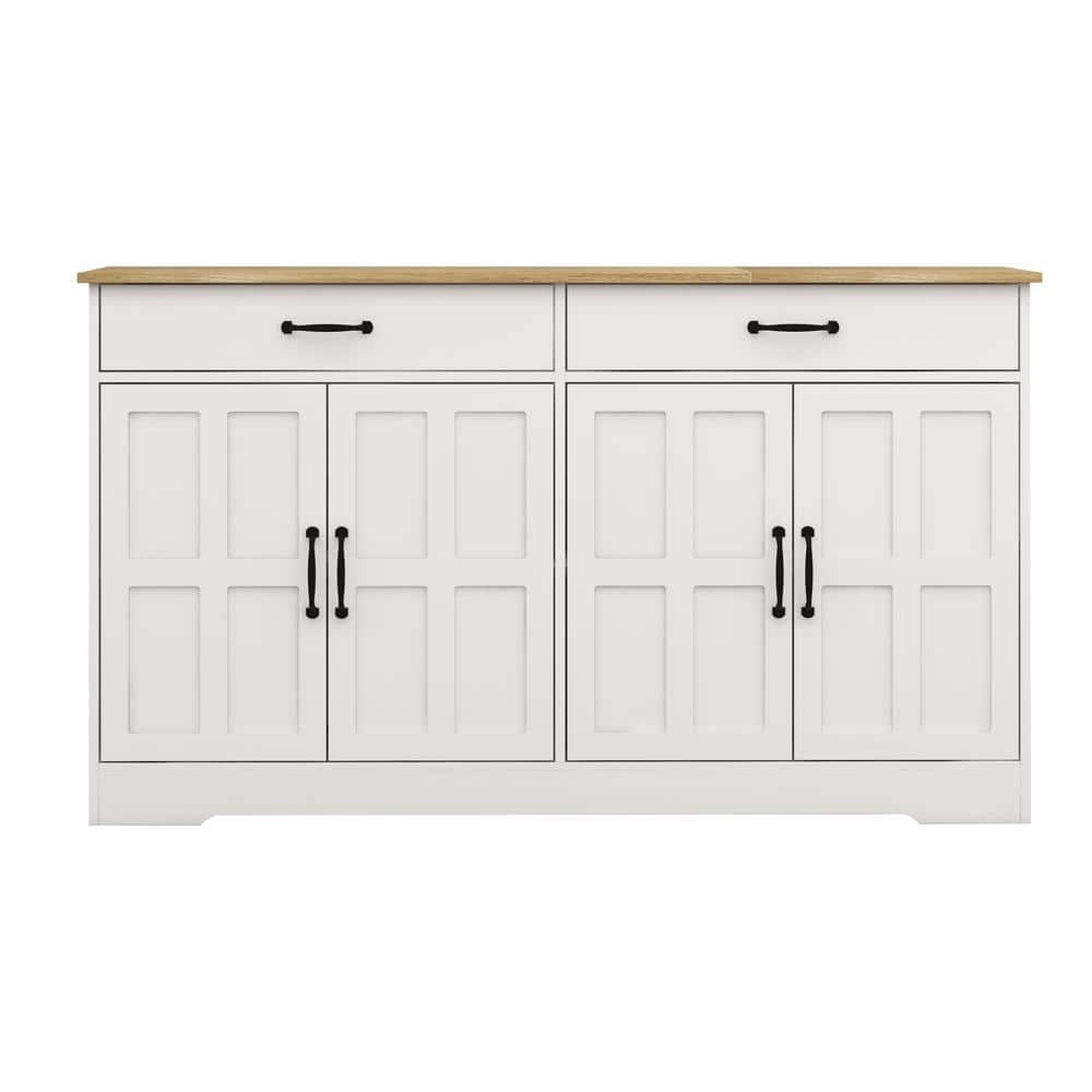 White MDF 47.95 in. 4-Door Sideboard Buffet Cabinet Farmhouse Storage Cabin