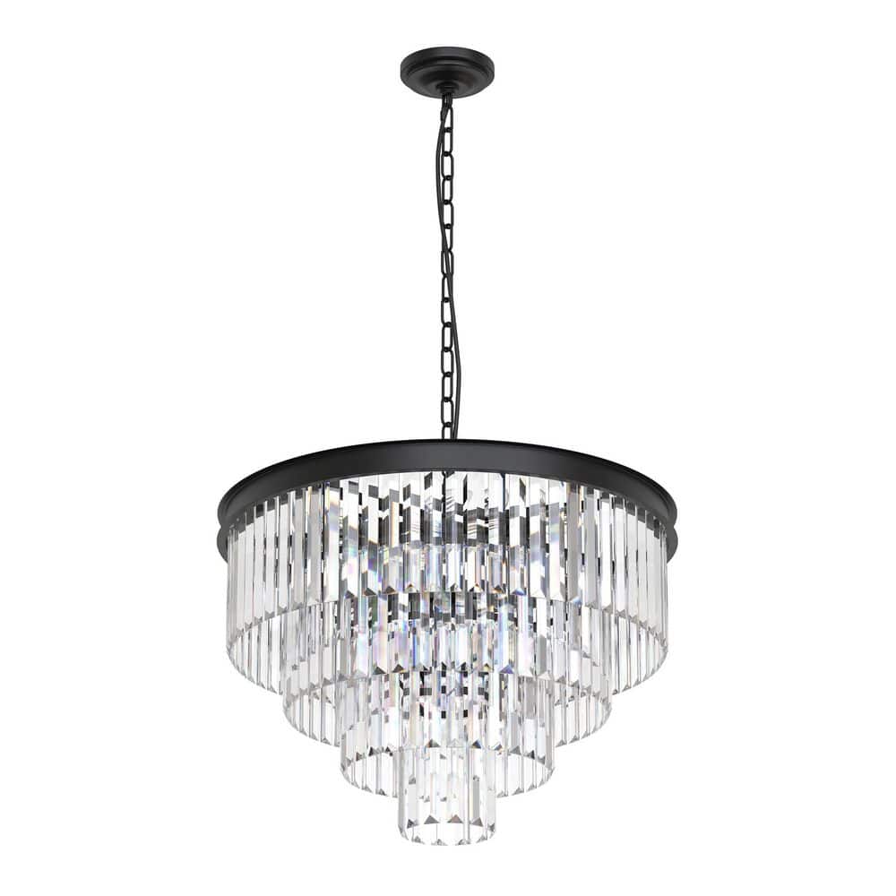 24 in. 12-Light Black Crystal Chandelier, 4-Tier Modern Pendant Ceiling Light for Dining Room, Living Room, Bedroom price history on PriceWatchPro