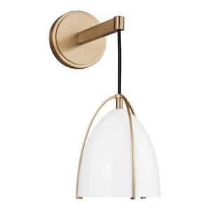 Norman 1-Light Satin Brass Wall Sconce with Matte White Steel Shade