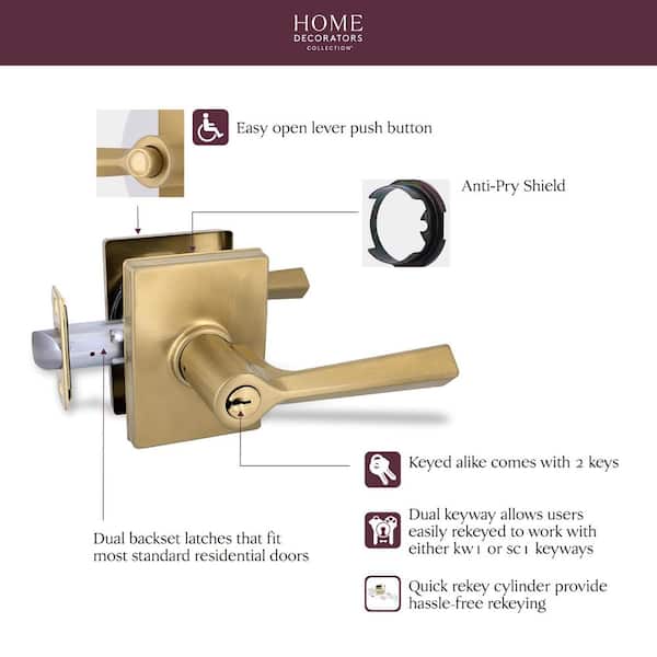 Gold Door Handle 3 Pcs, Keyed Entry Door Levers Satin Brass Finish Brass Interior Bedroom Living Room Door Knobs 3 Pack Reversible Entrance Door Lockset - View #13