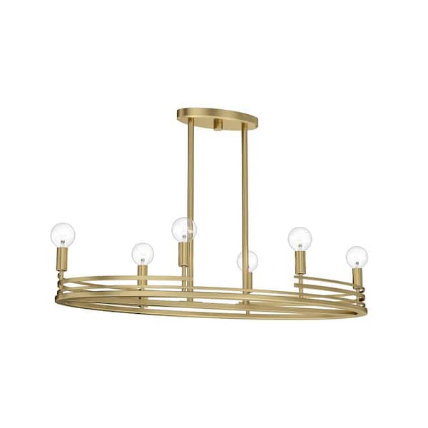 Tallant 33 in. Plug and Play 6-Light Lacquered Brass Oval Chandelier with SkyPlug