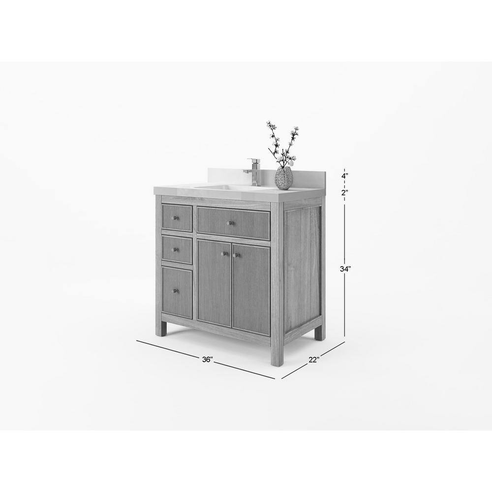 36" Light Natural Teak and White Quartz Bathroom Vanity