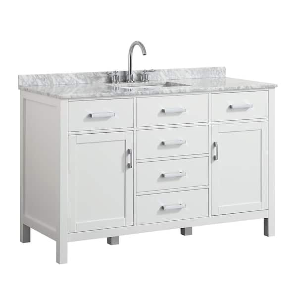 BEAUMONT DECOR Hampton 55 in. W x 22 in. D Bath Vanity in White with Marble Vanity Top in White