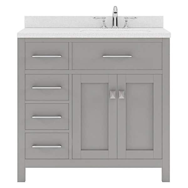 Virtu USA Caroline Parkway 36 in. W. x 22 in. D x 35 in. H Double Bath Vanity Cabinet with White Top, Gray