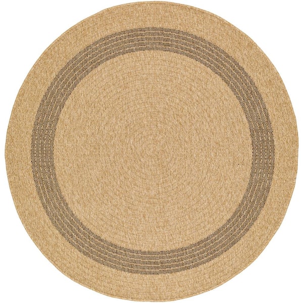 Encore Tan/Charocal 5' Round ft. Border Indoor/Outdoor Area Rug