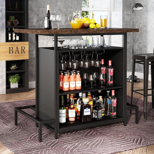 Tribesigns Home Bar Unit Mini Bar Liquor Bar Table with Stemware