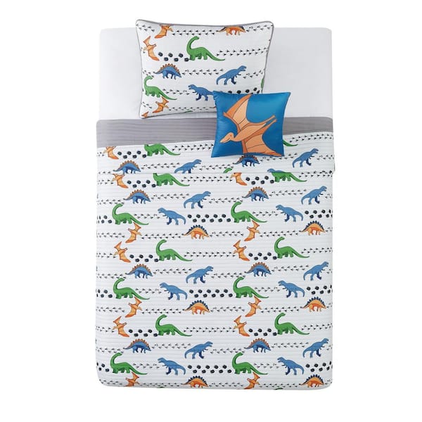 My World Dino Tracks 4-Piece Multi-Colored Microfiber Full Quilt