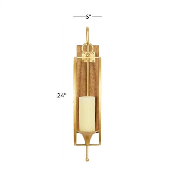 Litton Lane Gold Aluminum Single Candle Wall Sconce 042527 - The Home Depot