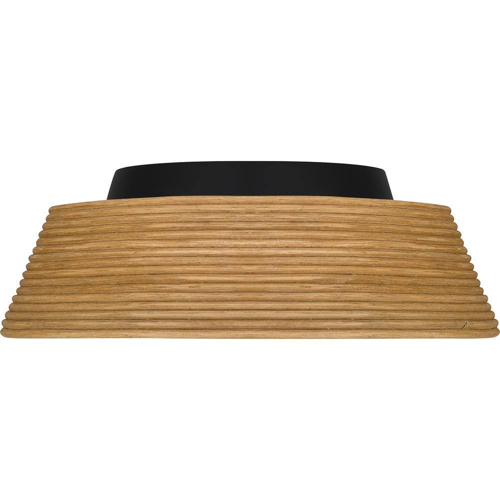 Zahara Matte Black and Bamboo 18.25" Flush Mount Light