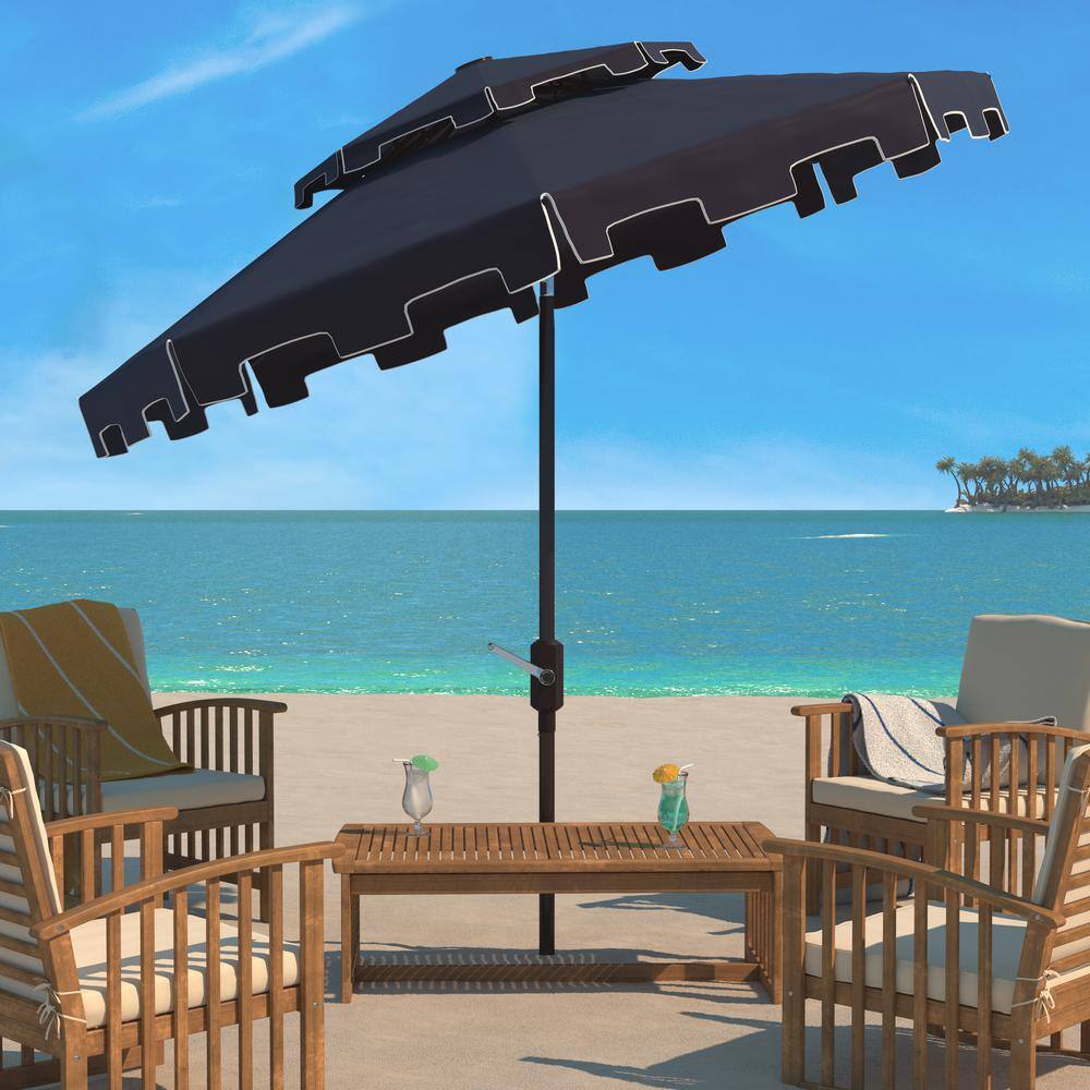 Zimmerman 9-Foot Navy and White Aluminum Double Top Market Umbrella