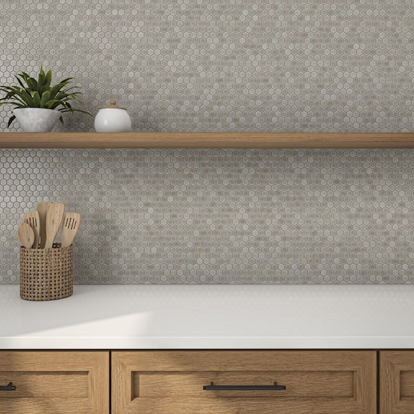 Uptown Glass Frost Moka 11 in. x 12 in. Matte Glass Hexagon Mosaic Floor and Wall Tile (16.92 sq. ft./case)