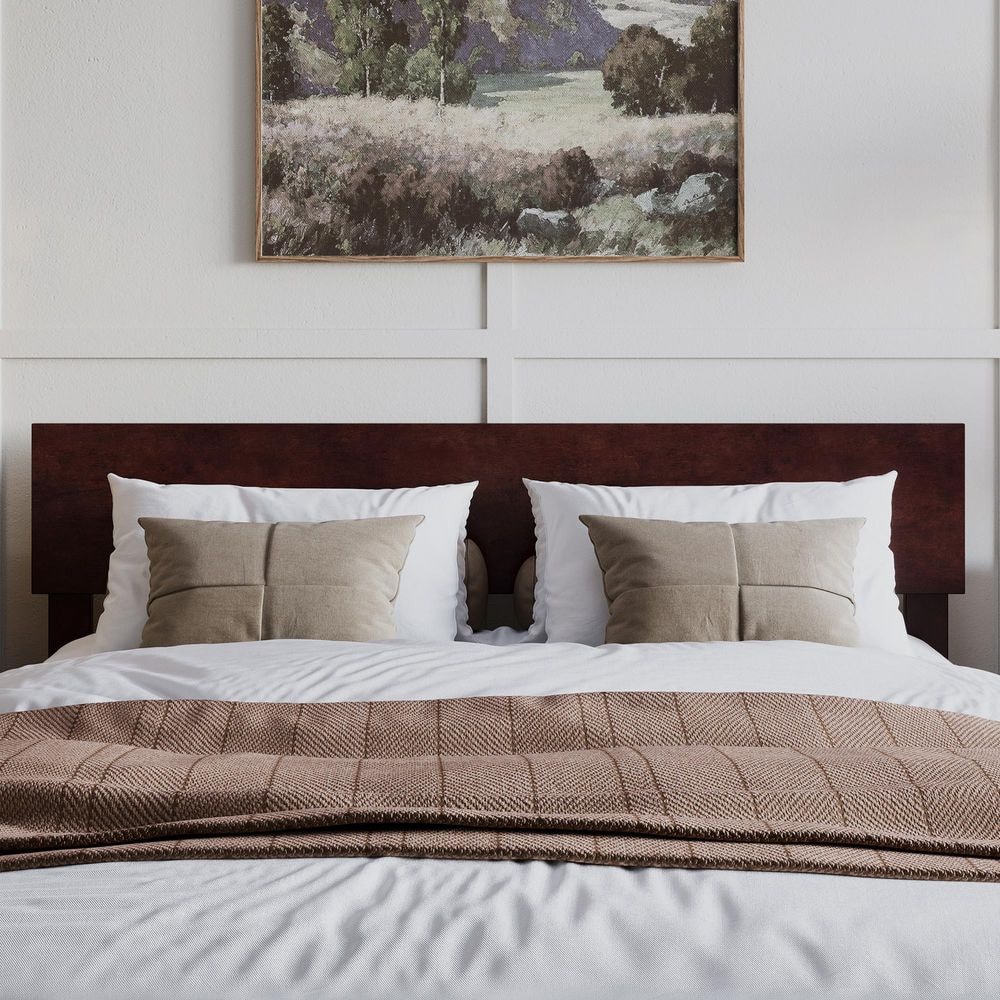 Espresso Queen Modern Wood Headboard with USB Charger