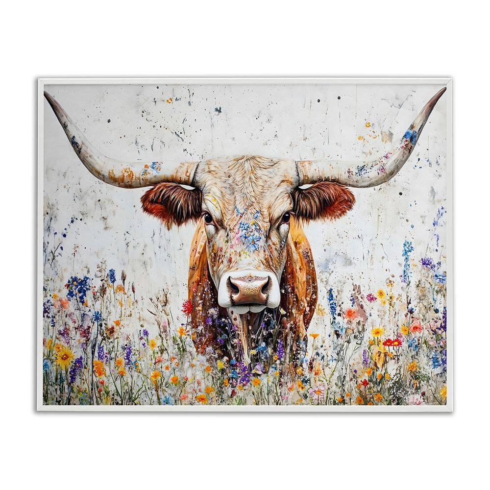 Texas Longhorn Speckled Flowers by Franklyn Gregory 1 Piece White Framed Animal Giclee Art Print 11 in. x 14 in. price history on PriceWatchPro