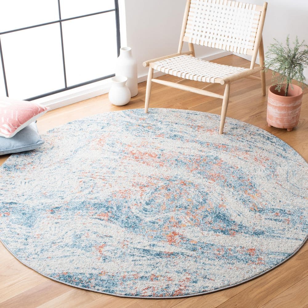 Tulum 7 ft. x 7 ft. Round Ivory/Dark Blue Abstract Distressed Area Rug price history on PriceWatchPro