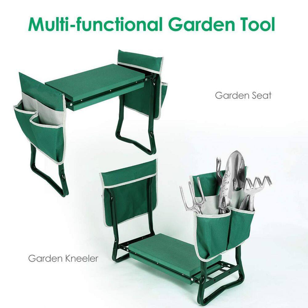 Green Foldable Garden Kneeler Seat with Tool Pouches