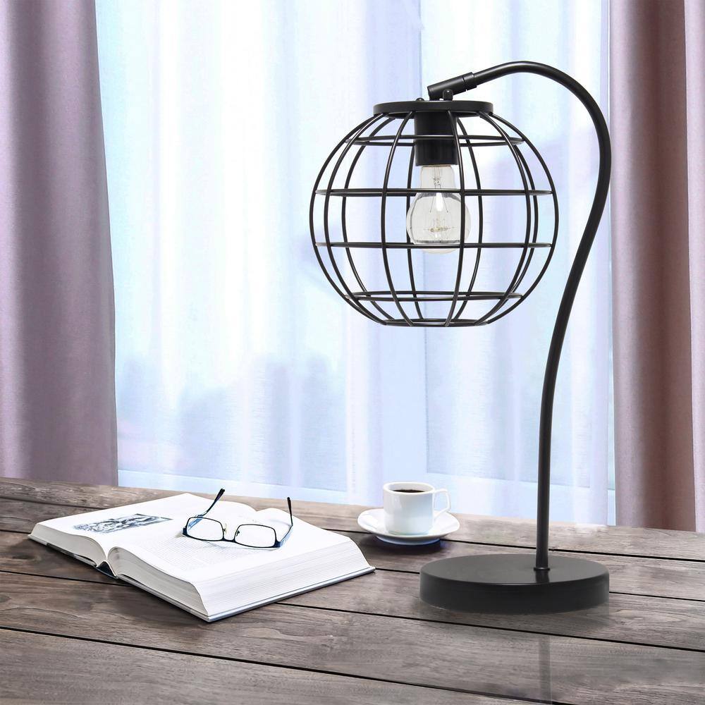 Matte Black Metal Arched Cage Table Lamp