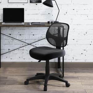 Computer Chair - Adjustable Height Armless Office Chair with Wheels Back Angled View, Foam Seat (Black)