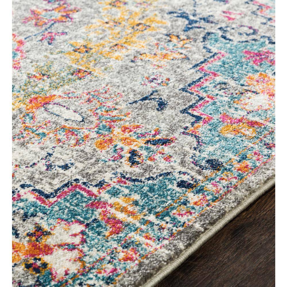 Gray and Aqua Oriental Synthetic Area Rug, 3'11" x 5'7"