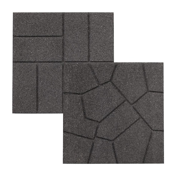 Vigoro 16 in. x 16 in. x 3/4 in. Gray Dual-Sided Rubber Paver (60-Pack)