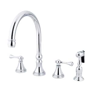 Governor 2-Handle Deck Mount Widespread Kitchen Faucets with Brass Sprayer in Polished Chrome