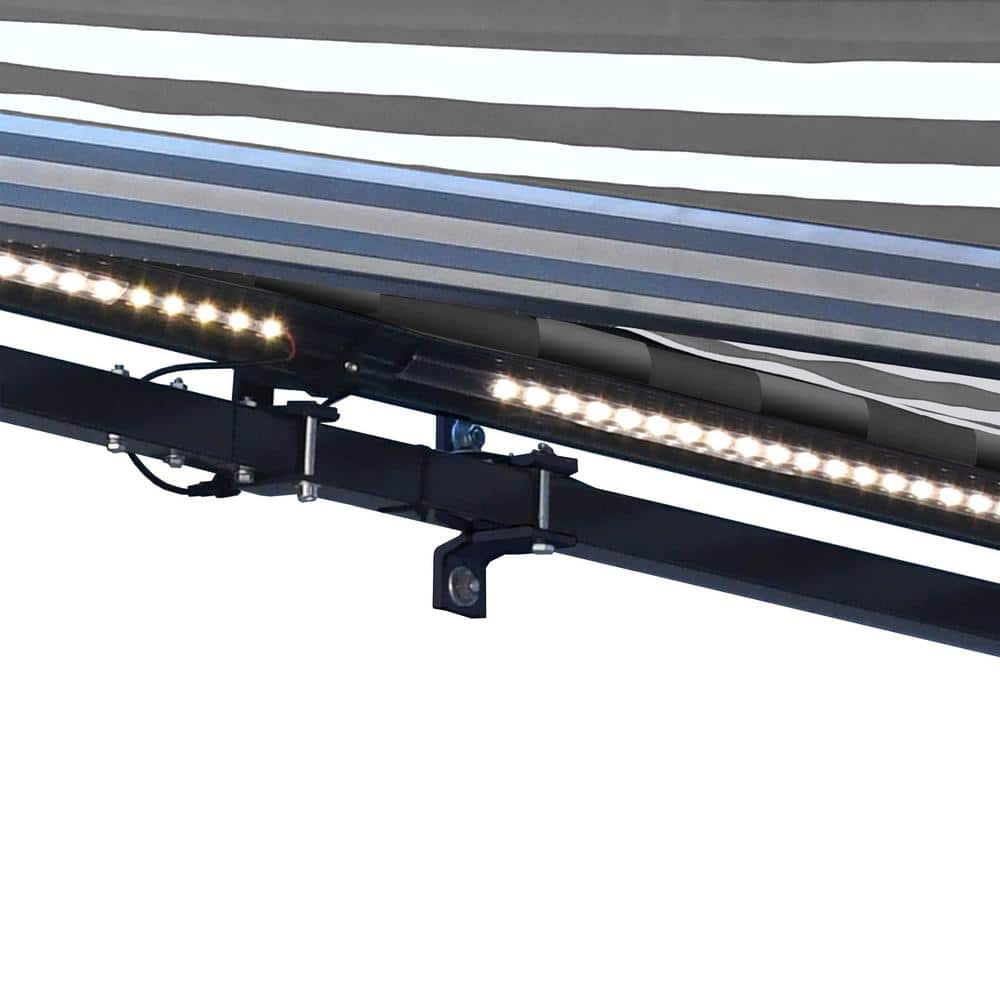 Grey and White Motorized LED Retractable Patio Awning