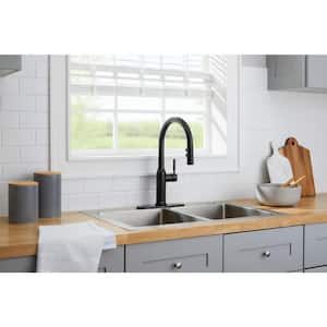Upson Single-Handle Touchless Pull-Down Sprayer Kitchen Faucet with Soap Dispenser in Matte Black