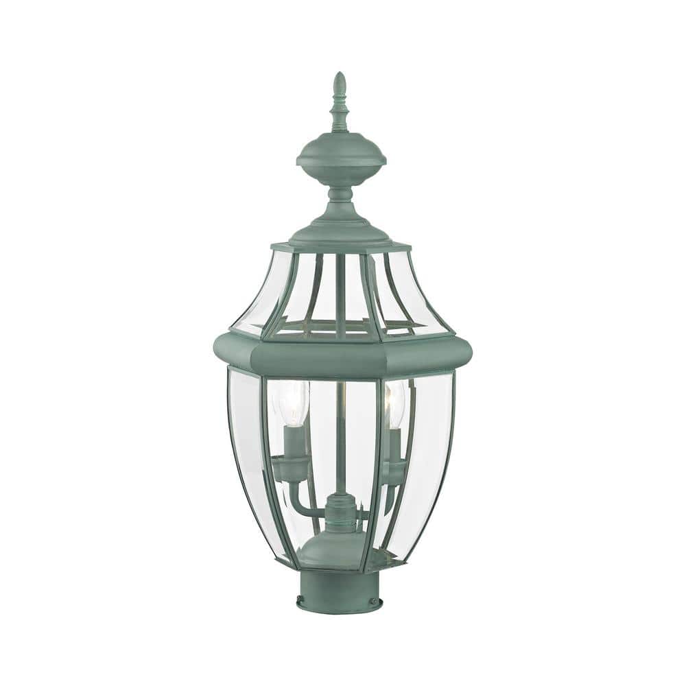 Verdigris Brass 2-Light Outdoor Post Lantern with Clear Glass