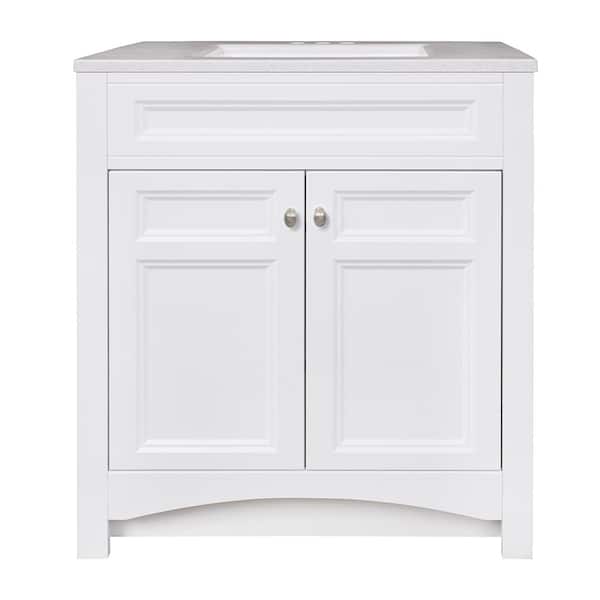 Modular 30-1/2 in. W Bath Vanity in White with Solid Surface Technology Vanity Top in Silver Fox with White Basin